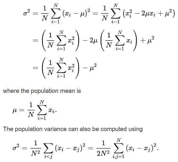 Population variance formula