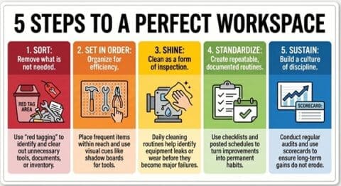 5S Methodology: Sort, Set in Order, Shine, Standardize, Sustain
