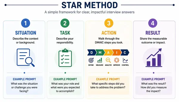 STAR method framework for answering behavior-based Lean Six Sigma interview questions
